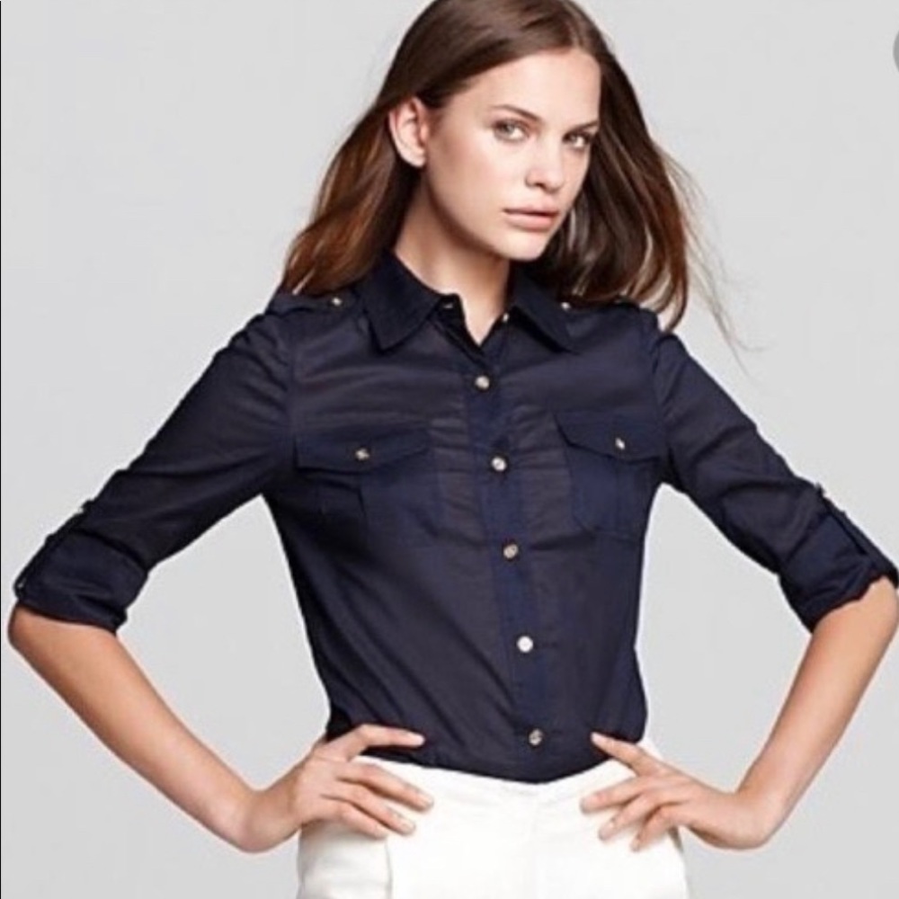 Tory Burch Brigitte navy linen shirt. Size M - Picture 1 of 6
